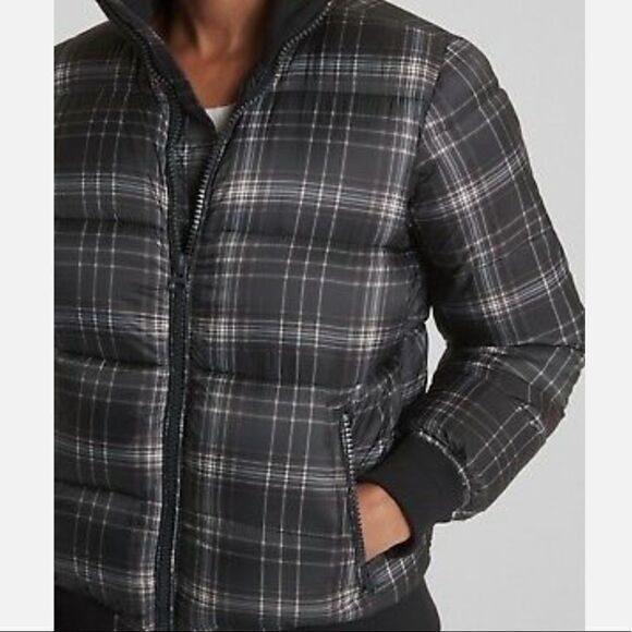 Gap Black and White Plaid Puffer Bomber Jacket.Size M - Picture 2 of 16